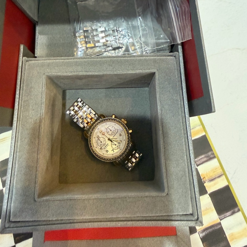 Michele CSX Diamond 18K Gold/ Silver Bracelet Watch - Picture 5 of 12